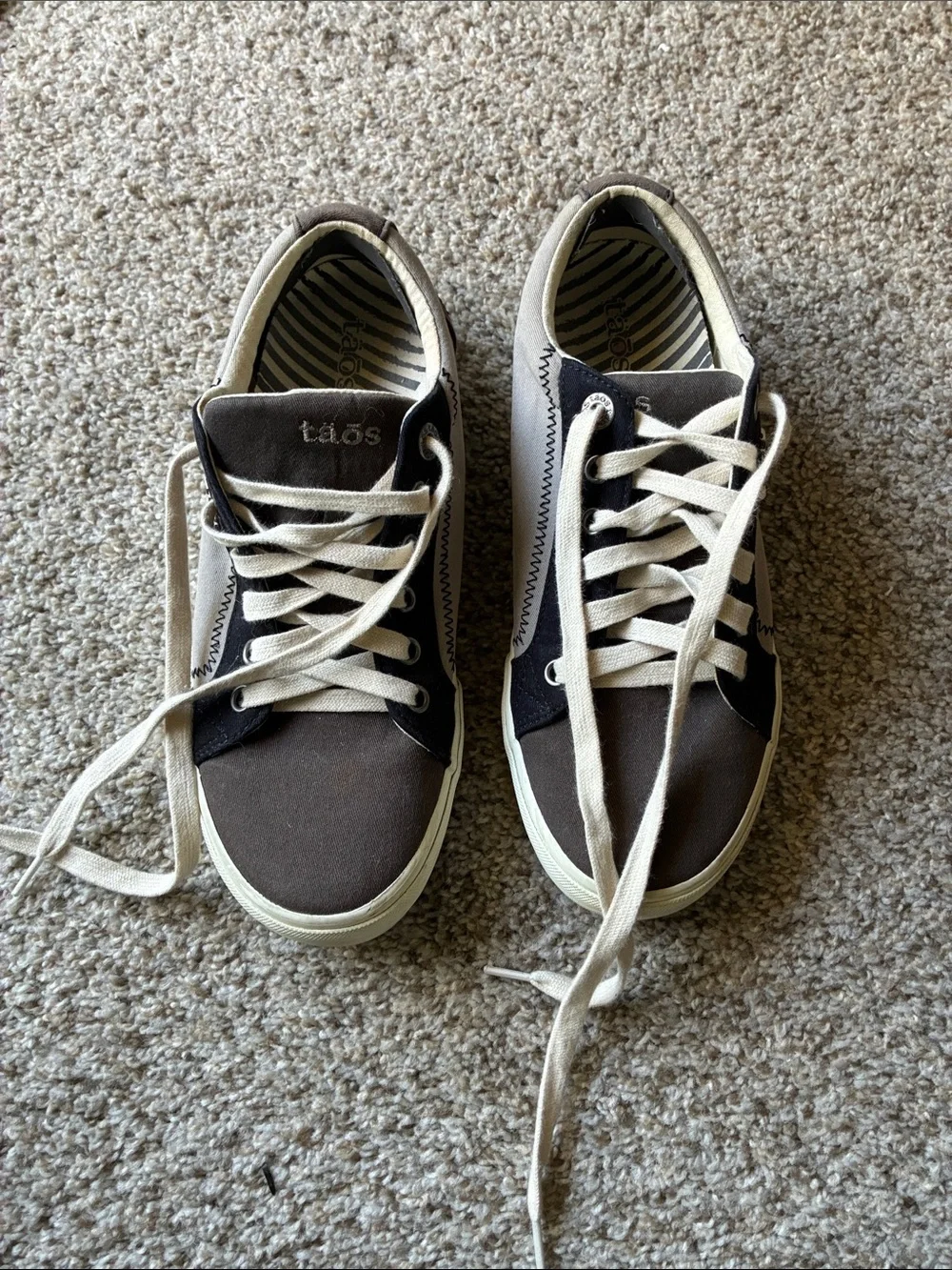 Taos Footwear Cream & Black Canvas Low-Top Sneakers